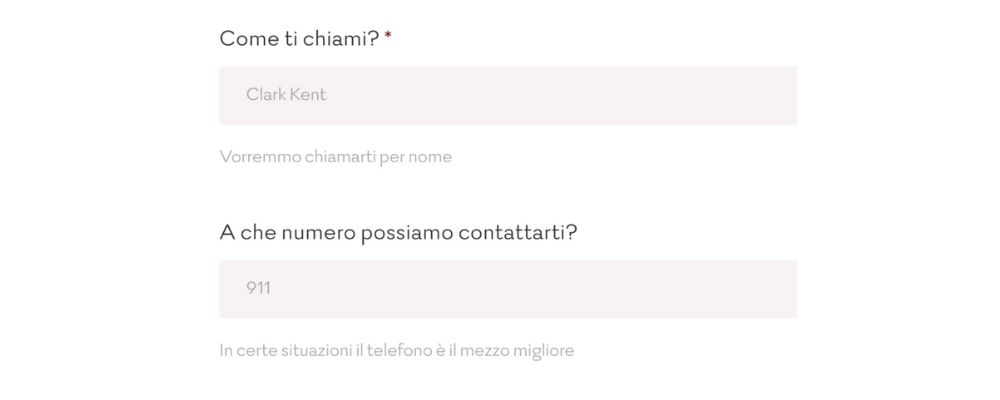 Esempio microcopy form